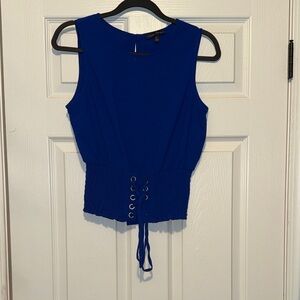 Express Women's Cobalt Blue Lace-Up Waist Tank Top